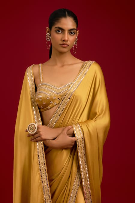 Shop_Devnaagri_Yellow Modal, Satin, Silk Mirrors, Sequins, Embroidery Ombre Saree With Blouse _Online_at_Aza_Fashions