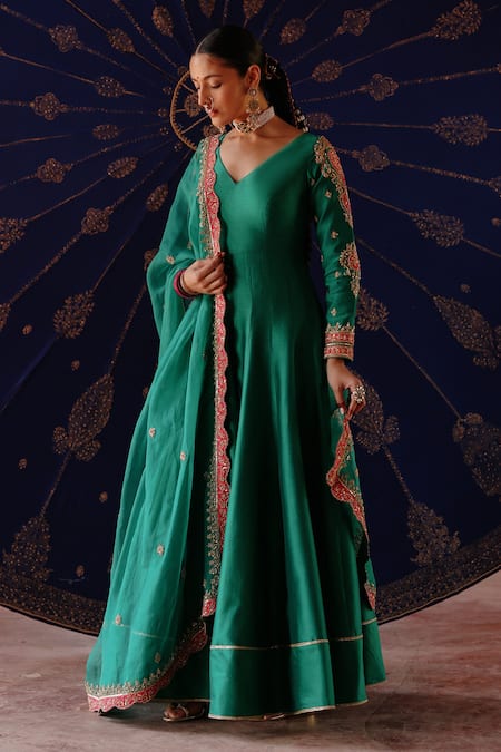 Jigar Mali Chanderi Embroidered Anarkali Set 