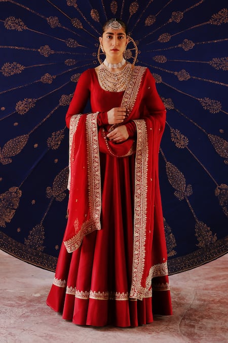 Jigar Mali Chanderi Anarkali Set With Embroidered Dupatta 