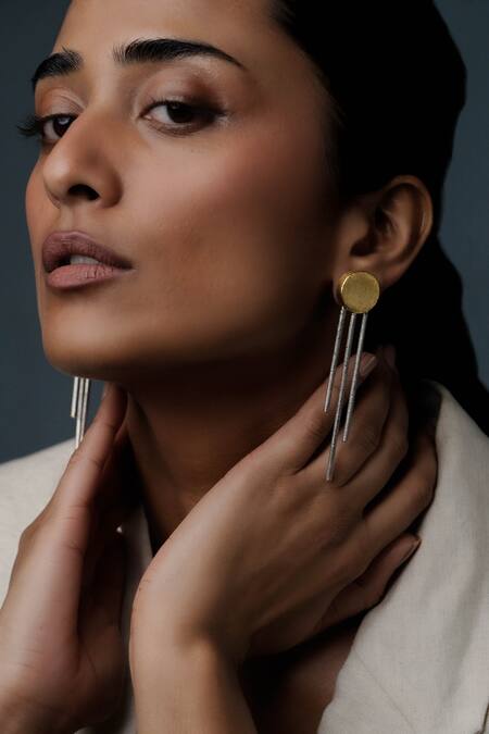 Shop DE'Anma Gold Plated Geometric Statement Earrings Online at Aza Fashions Shop_DE'Anma_Gold Plated Geometric Statement Earrings _Online_at_Aza_Fashions
