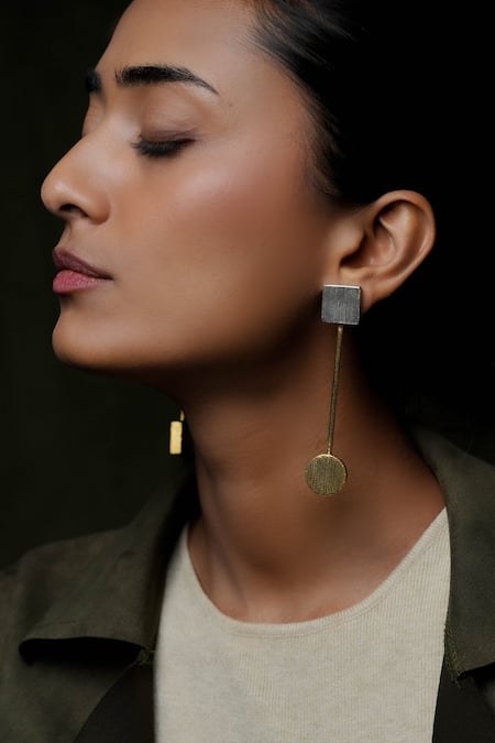 DE'Anma Gold Plated Geometric Statement Earrings 