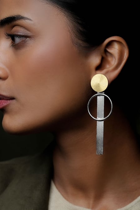 DE'Anma Gold Plated Geometric Danglers 