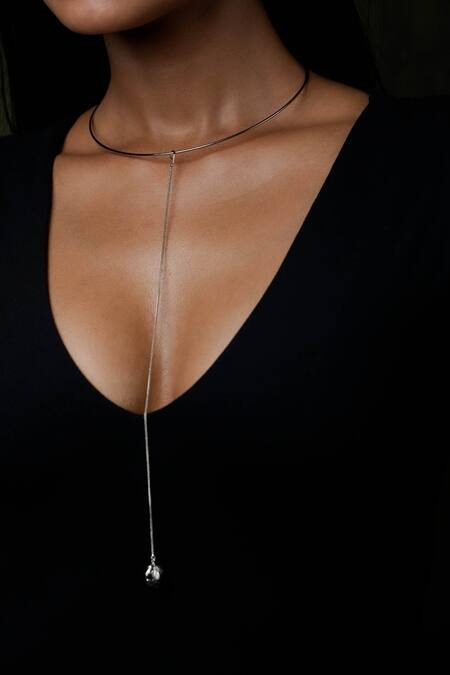 Shop_DE'Anma_Silver Plated Lia Abstract Shaped Charm Necklace _Online_at_Aza_Fashions