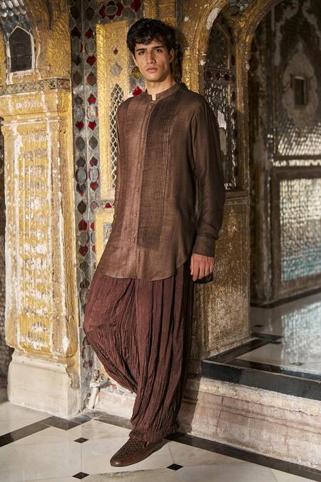 Dash And Dot_Chocolate Viscose Crinkled Organic Pant _Online_at_Aza_Fashions