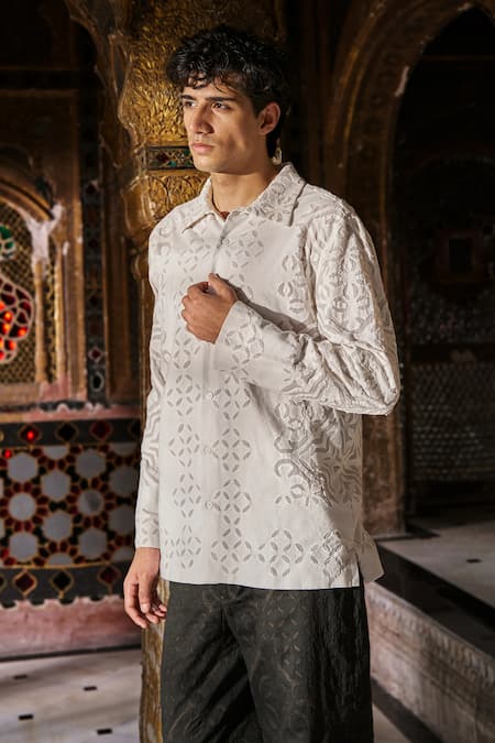 Dash And Dot Cutwork Jacquard Shirt 