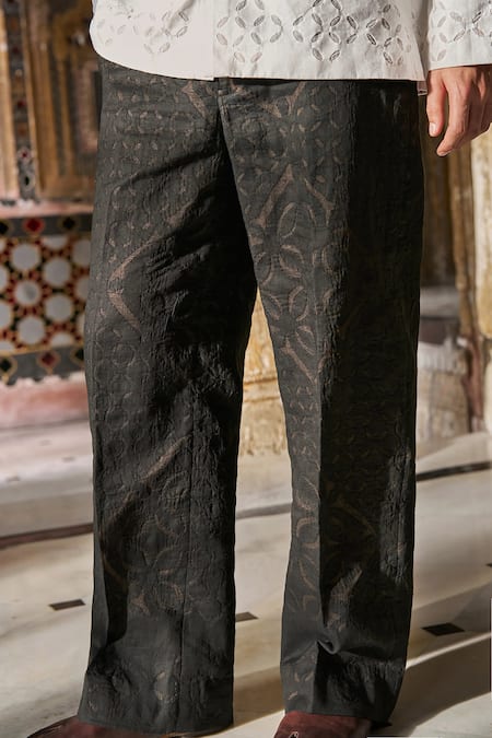Shop_Dash And Dot_Black Jacquard, Cotton Cut Work Pant _Online_at_Aza_Fashions