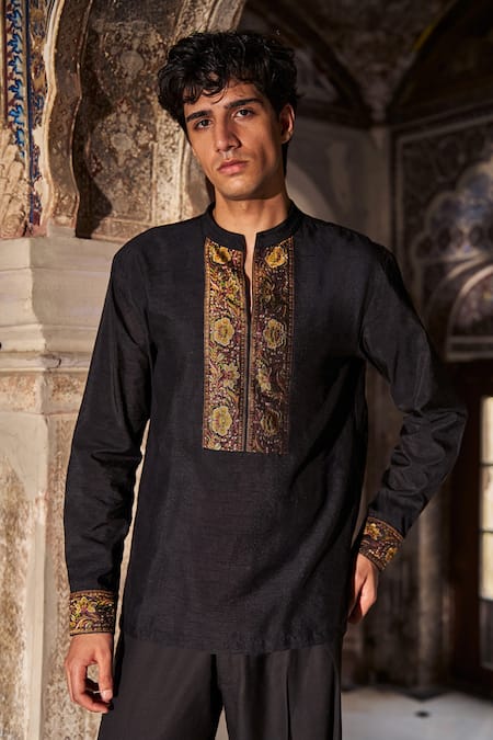 Dash And Dot Bemberg Floral & Bird Motif Embroidered Shirt 