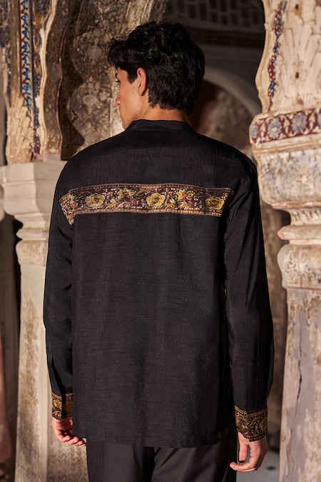 Dash And Dot Bemberg Floral & Bird Motif Embroidered Shirt 