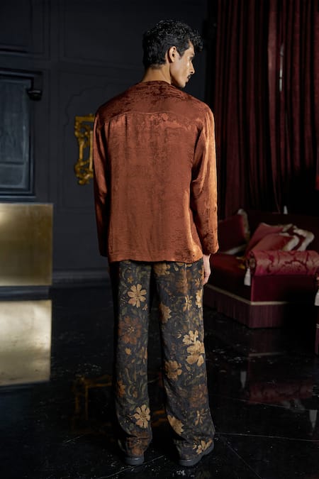 Dash And Dot Textured Band Collar Full Sleeve Shirt 