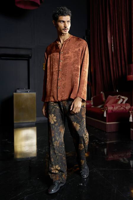 Shop_Dash And Dot_Black Polyester Floral Print Recycled Pant _Online_at_Aza_Fashions