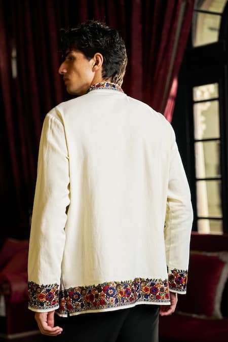 Dash And Dot Embroidered Mandarin Collar Shirt 