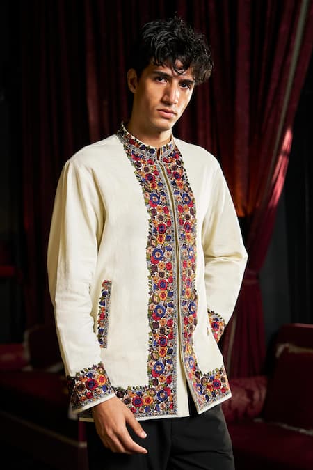 Dash And Dot Embroidered Mandarin Collar Shirt 