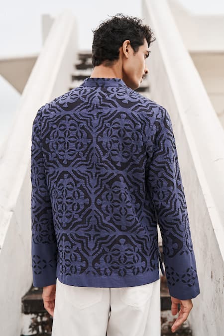 Dash And Dot Cutwork Jacquard Geometric Pattern Shirt 