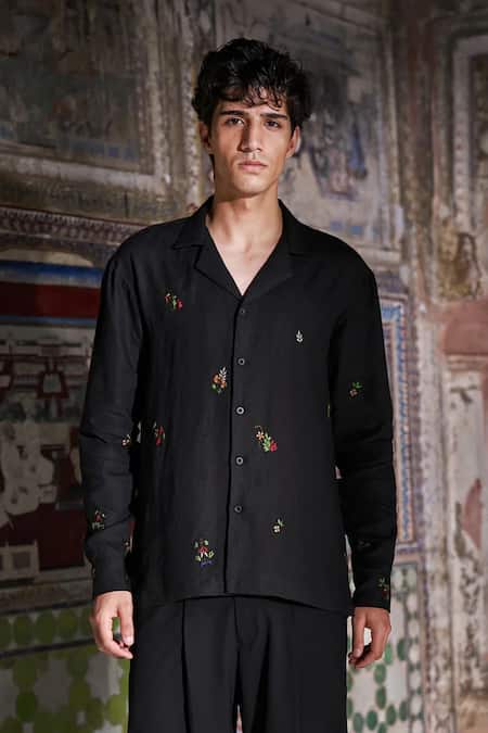 Dash And Dot Embroidered Linen Full Sleeve Shirt 