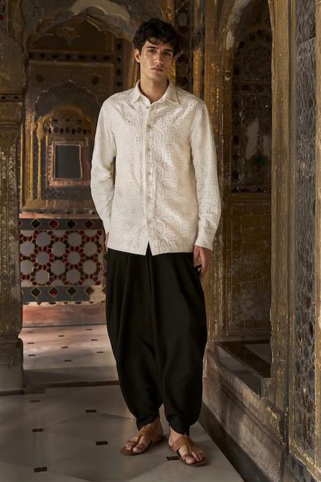 Dash And Dot Chikankari Embroidered Organic Cotton Shirt 