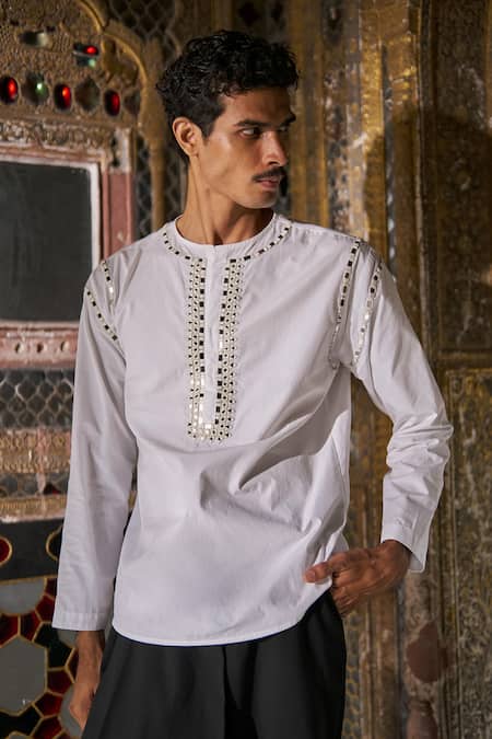 Dash And Dot Mirror Work Organic Cotton Kurta 