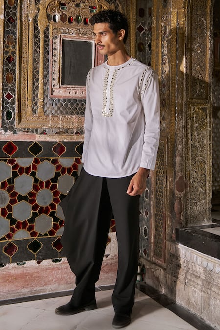 Shop_Dash And Dot_Black Polyester, Viscose, Spandex Draped Pleated Pant _Online_at_Aza_Fashions