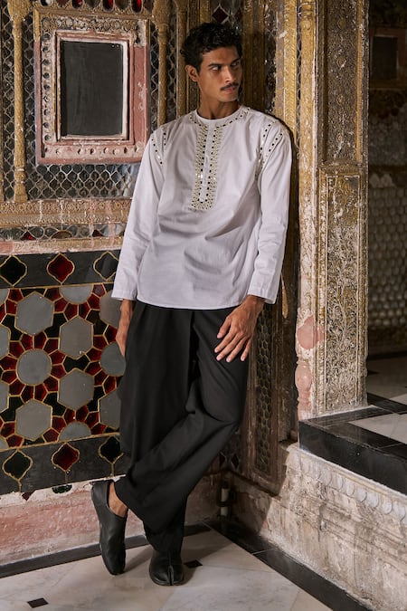 Dash And Dot_Black Polyester, Viscose, Spandex Draped Pleated Pant _at_Aza_Fashions