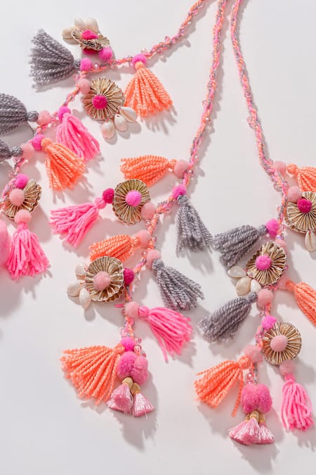 Hair Drama CO_Pink Satrangi Crystal And Shell Tassels Parandi _Online_at_Aza_Fashions