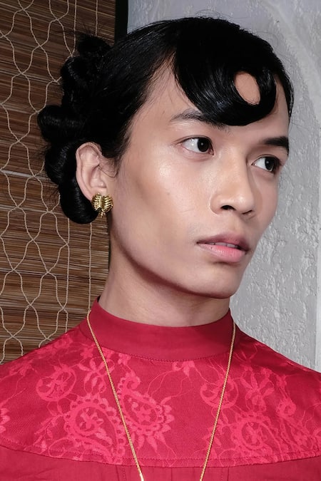 Shop Quod Gold Plated Stones Lungs Shaped Earrings at Aza Fashions Shop_Quod_Gold Plated Stones Lungs Shaped Earrings _at_Aza_Fashions