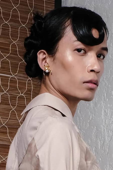 Buy_Quod_Gold Plated Pearls Python Earrings _Online_at_Aza_Fashions