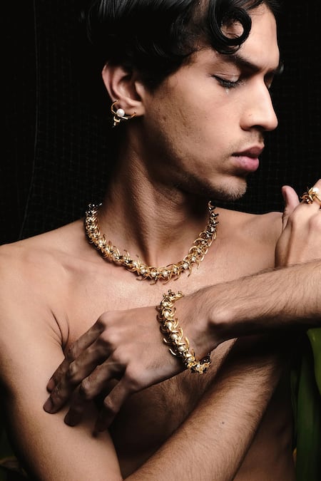 Shop_Quod_Gold Plated Pearls Python Earrings _Online_at_Aza_Fashions