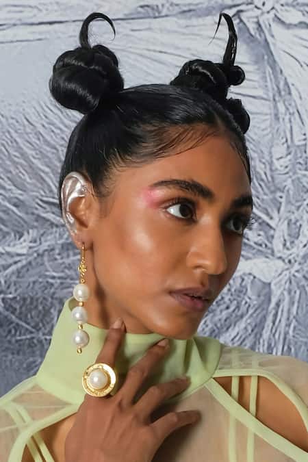 Shop Quod Gold Plated Pearls Tear Drop X3 Earrings Online at Aza Fashions Shop_Quod_Gold Plated Pearls Tear Drop X3 Earrings _Online_at_Aza_Fashions