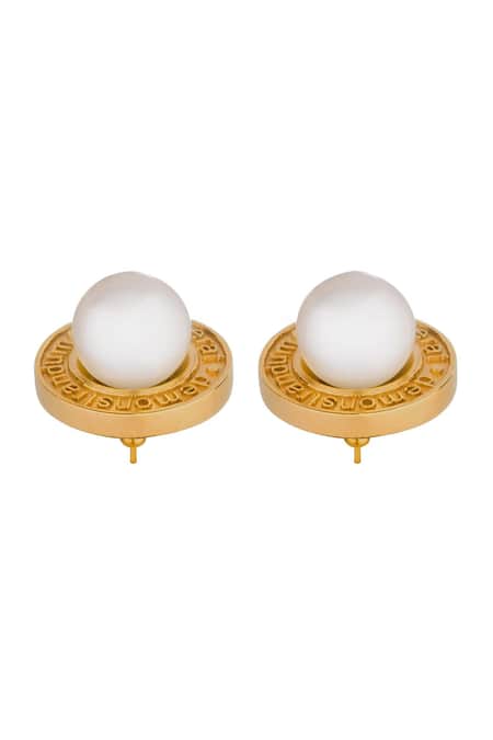 Shop Quod Gold Plated Pearls Qed Earrings at Aza Fashions Shop_Quod_Gold Plated Pearls Qed Earrings _at_Aza_Fashions