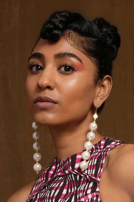 Quod Gold Plated Pearls Tear Drop X5 Earrings Online at Aza Fashions Quod_Gold Plated Pearls Tear Drop X5 Earrings _Online_at_Aza_Fashions