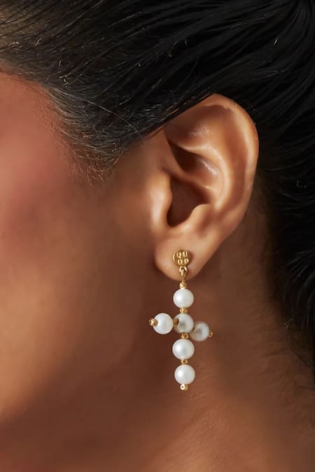 Buy Quod Gold Plated Pearls Mini Cross Earrings Online at Aza Fashions Buy_Quod_Gold Plated Pearls Mini Cross Earrings _Online_at_Aza_Fashions