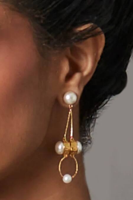 Quod Gold Plated Pearls Scarf Earrings Online at Aza Fashions Quod_Gold Plated Pearls Scarf Earrings _Online_at_Aza_Fashions