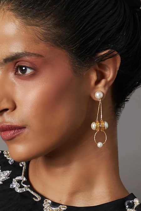 Buy Quod Gold Plated Pearls Scarf Earrings Online at Aza Fashions Buy_Quod_Gold Plated Pearls Scarf Earrings _Online_at_Aza_Fashions