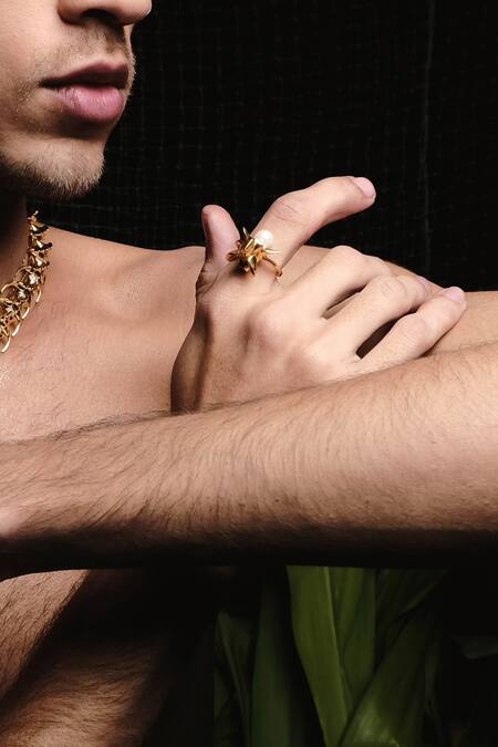 Quod Gold Plated Pearls Python Ring Online at Aza Fashions Quod_Gold Plated Pearls Python Ring _Online_at_Aza_Fashions