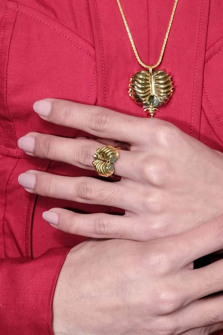 Quod Gold Plated Imitation Gemstones Lungs Ring Online at Aza Fashions Quod_Gold Plated Imitation Gemstones Lungs Ring _Online_at_Aza_Fashions