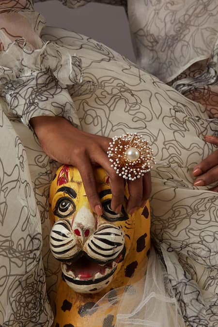 Buy_Quod_Gold Plated Pearls Bloom Ring _Online_at_Aza_Fashions