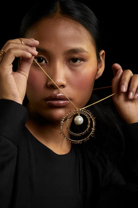 Shop Quod Gold Plated Rising Sun Pendant Online at Aza Fashions Shop_Quod_Gold Plated Rising Sun Pendant _Online_at_Aza_Fashions