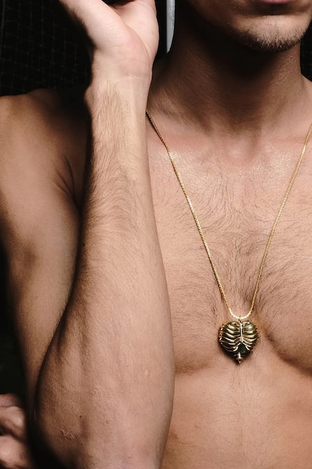 Quod_Gold Plated Lungs Pendant _Online_at_Aza_Fashions