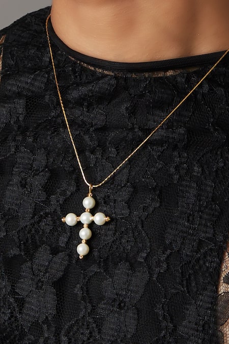 QUOD_Gold Plated Mini Cross Pendant Necklace _Online_at_Aza_Fashions