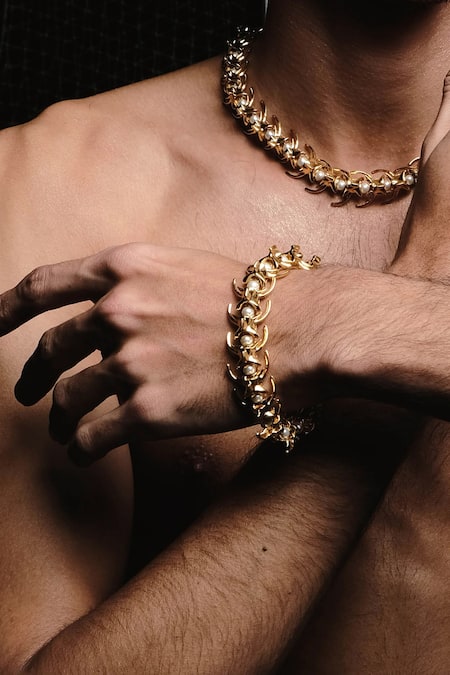 Quod Gold Plated Pearls Python Bracelet Online at Aza Fashions Quod_Gold Plated Pearls Python Bracelet _Online_at_Aza_Fashions