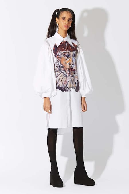 Buy Quod White Cotton, Poplin Collared Girl With Ruff Dress Online at Aza Fashions Buy_Quod_White Cotton, Poplin Collared Girl With Ruff Dress _Online_at_Aza_Fashions