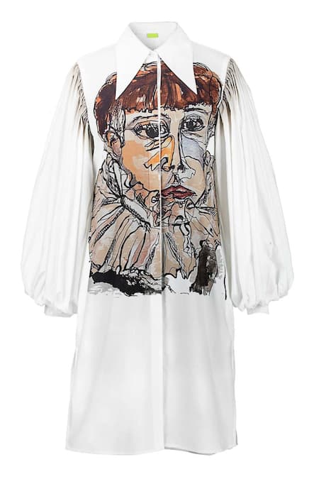 Shop Quod White Cotton, Poplin Collared Girl With Ruff Dress Online at Aza Fashions Shop_Quod_White Cotton, Poplin Collared Girl With Ruff Dress _Online_at_Aza_Fashions