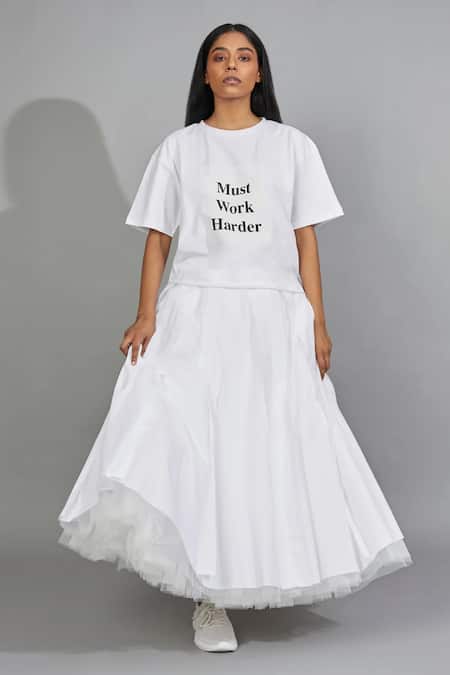 Quod White Cotton, Tulle, Poplin Valley Skirt Online at Aza Fashions Quod_White Cotton, Tulle, Poplin Valley Skirt _Online_at_Aza_Fashions