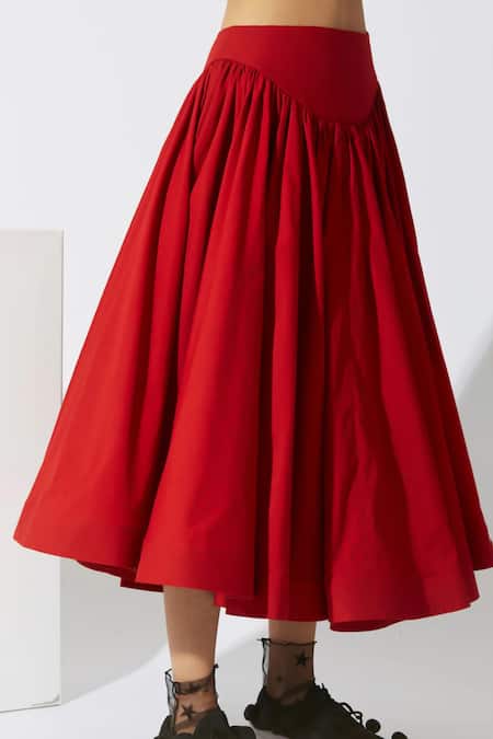 Quod Red Cotton Flared Skirt Online at Aza Fashions Quod_Red Cotton Flared Skirt _Online_at_Aza_Fashions