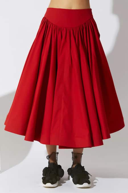 Shop Quod Red Cotton Flared Skirt Online at Aza Fashions Shop_Quod_Red Cotton Flared Skirt _Online_at_Aza_Fashions