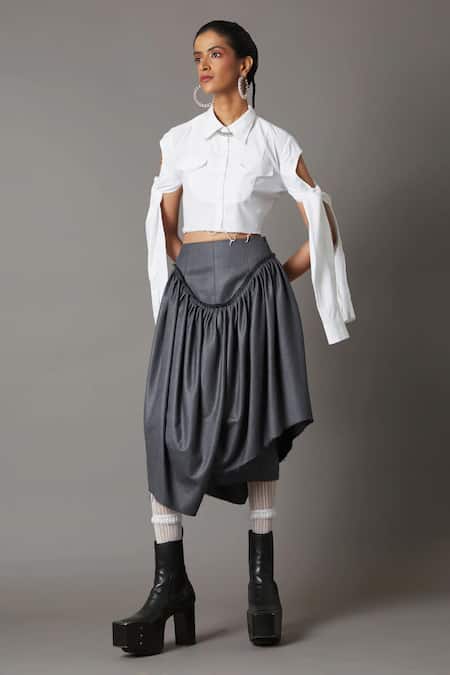 Quod Tie-Up Sleeves Cropped Shirt 