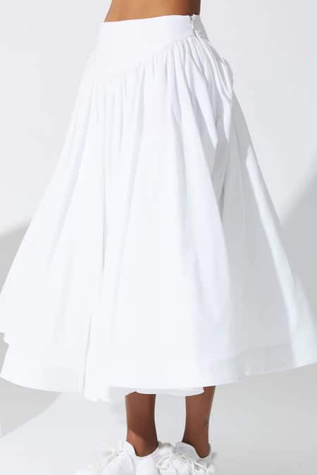 Quod_White Cotton Flared Skirt _Online_at_Aza_Fashions