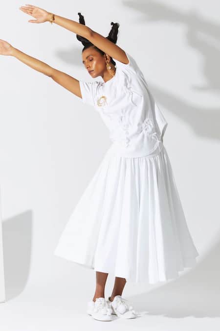 Buy_Quod_White Cotton Flared Skirt _Online_at_Aza_Fashions