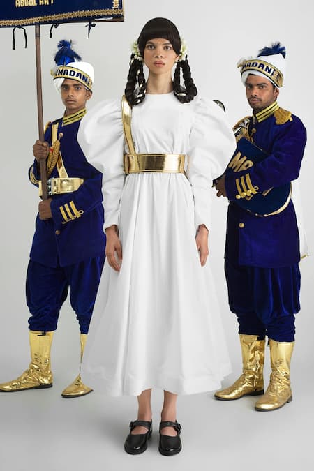 Quod_White Cotton, Poplin Round Neck Wolf Wing Shirt Dress _at_Aza_Fashions