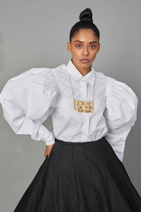 Buy_Quod_White Cotton, Poplin Collared Wolf Wing Shirt _Online_at_Aza_Fashions