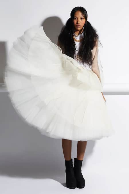 Shop_Quod_Ivory Silk Organza, Tulle Valley Skirt _Online_at_Aza_Fashions